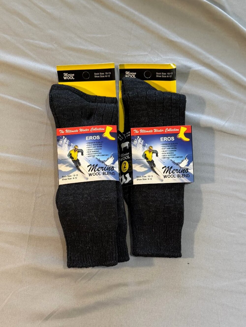 Eros Men's 3 sets of 68% Merino Wool Crew Socks Size 10-13 (Shoe Size 6-12) New